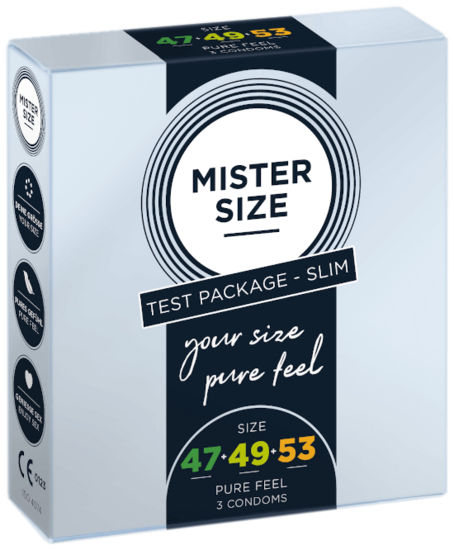 مجموعة تجريبية ضئيلة الحجم MISTER SIZE Slim التجريبية 47-49-53 (3 واقيات ذكرية)